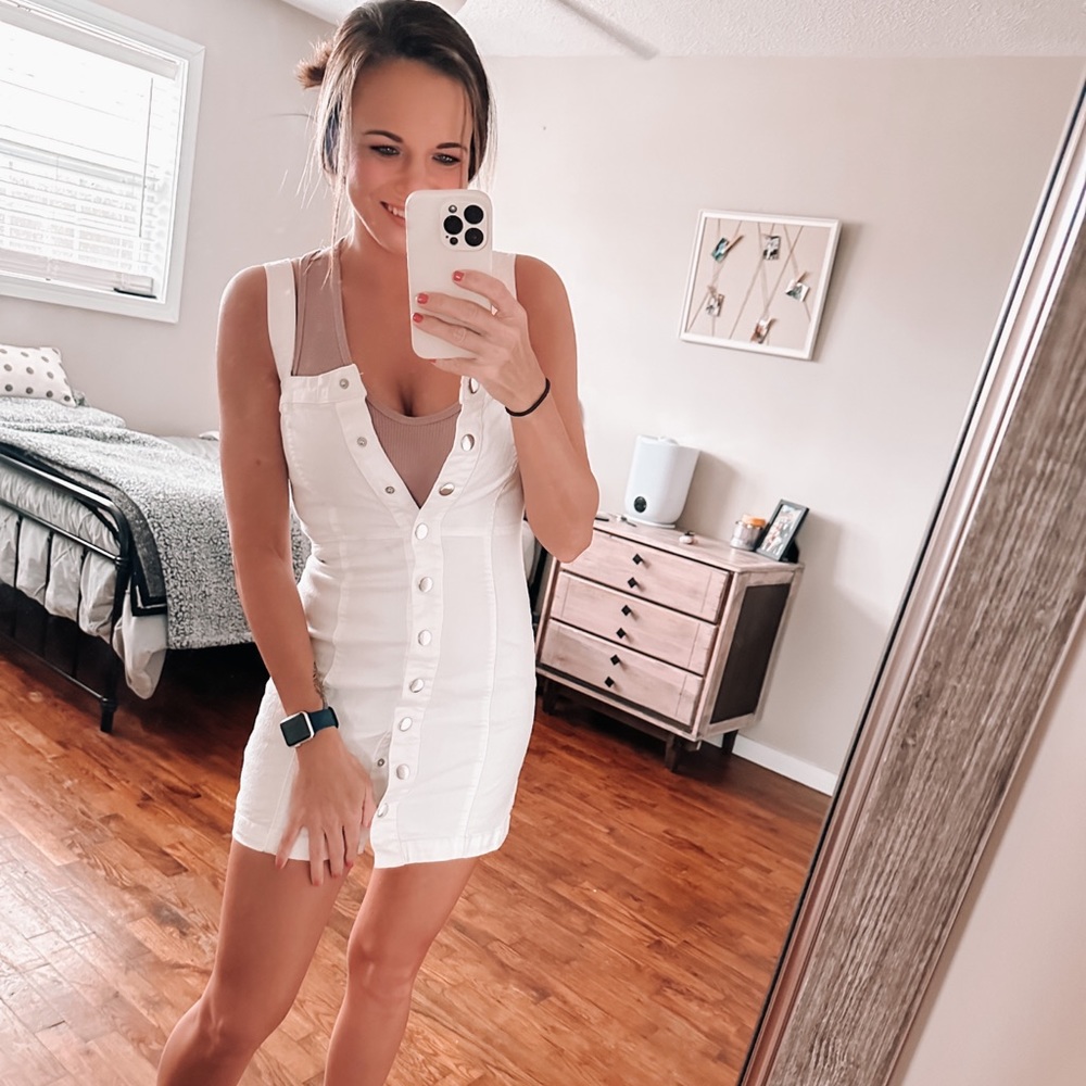 forever 21 white button front jean jumper dress